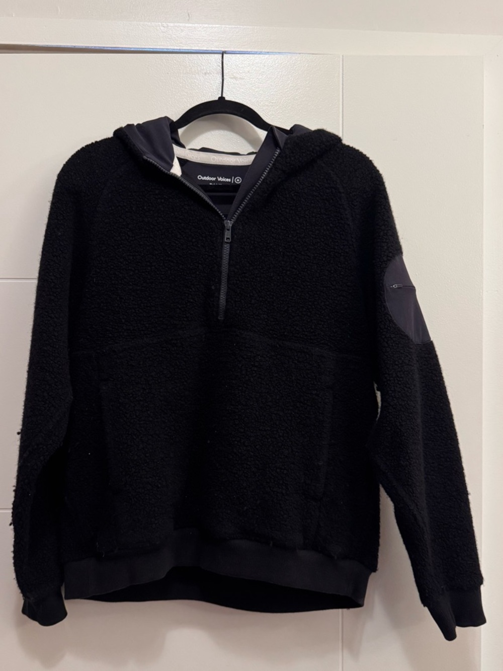 Outdoor Voices MegaFleece Black Hooded Sherpa 1/4 Zip Hoodie